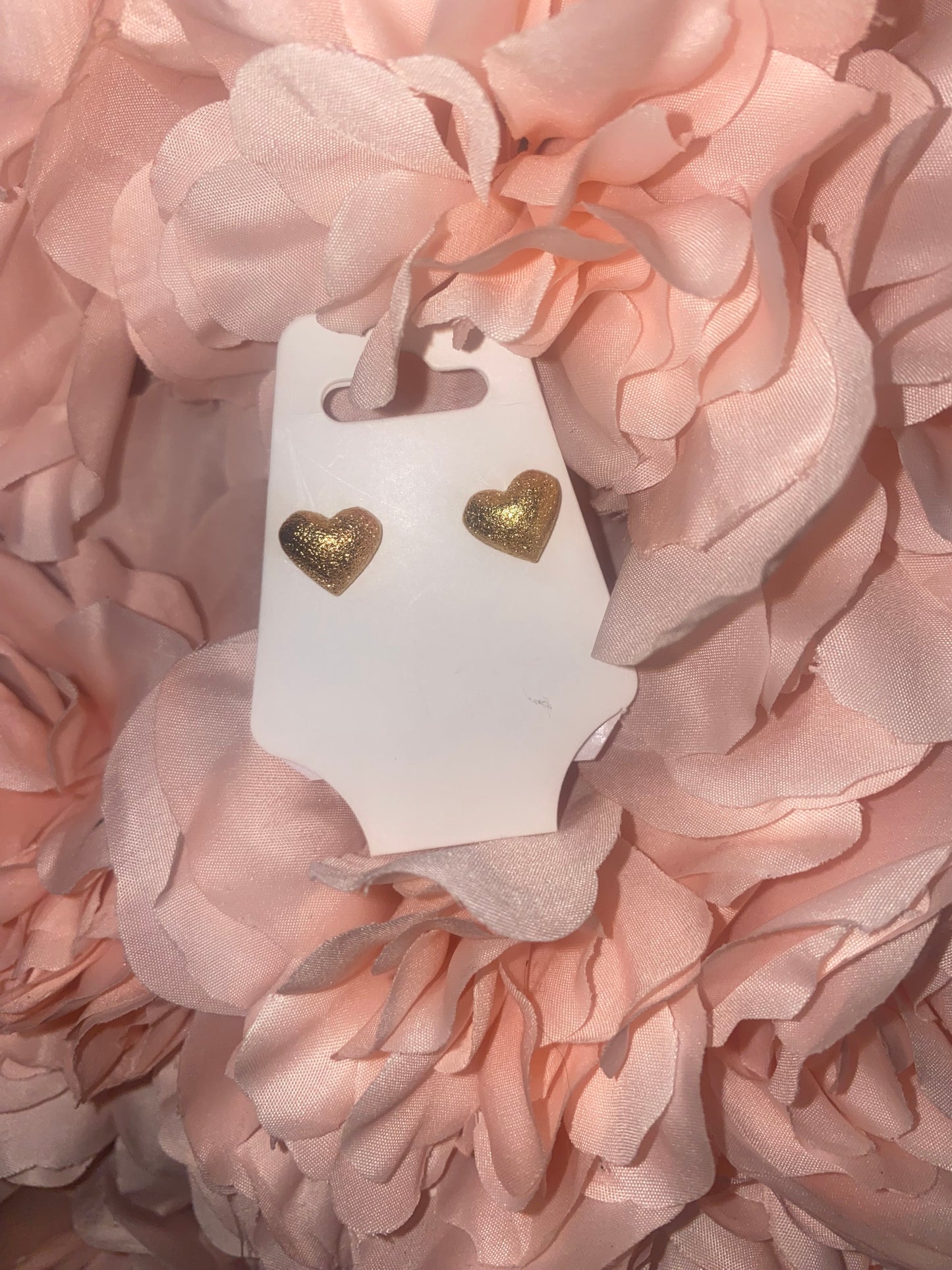 Gold Glitter Heart Stud Earrings