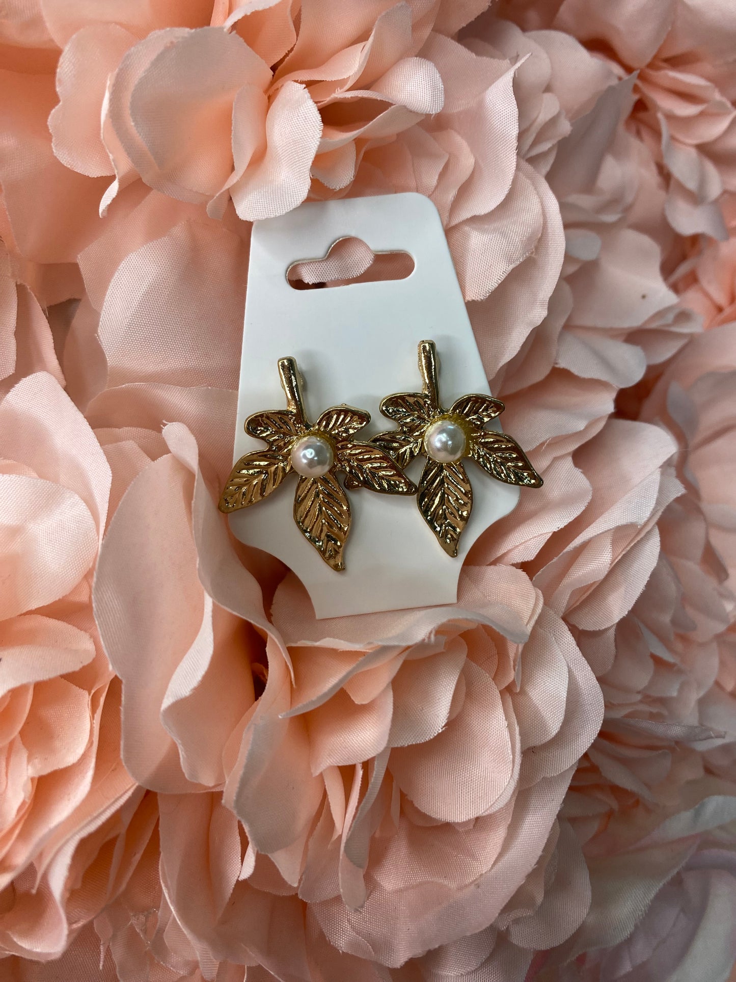 Gold Flower Pearl Stud Earrings