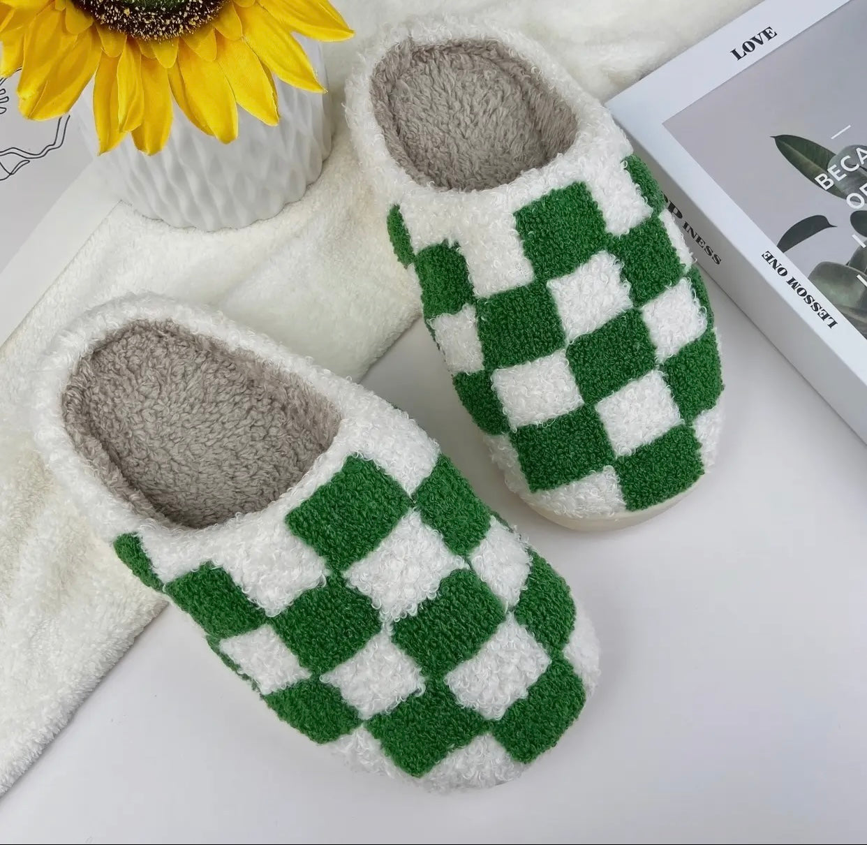 Green Checkered Slippers