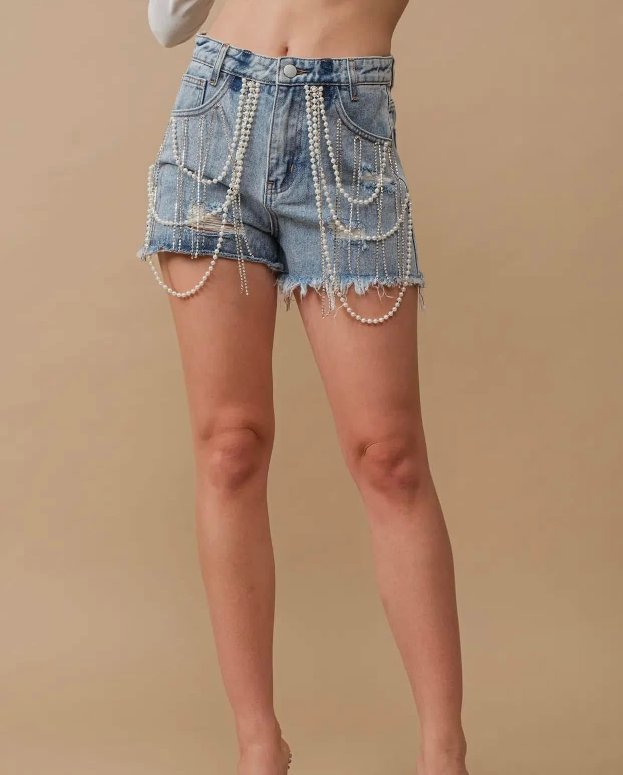 Denim Rhinestone Shorts