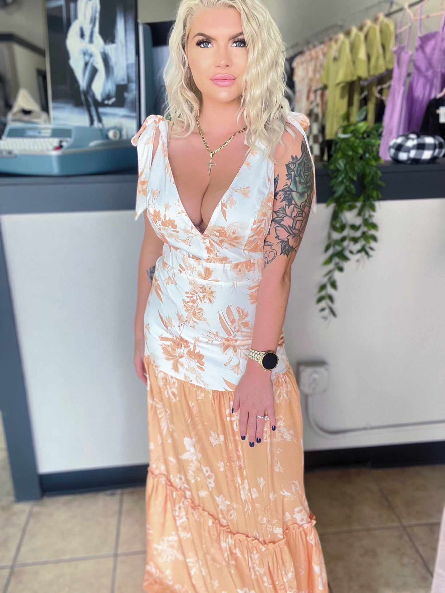 Orange Floral Maxi Dress