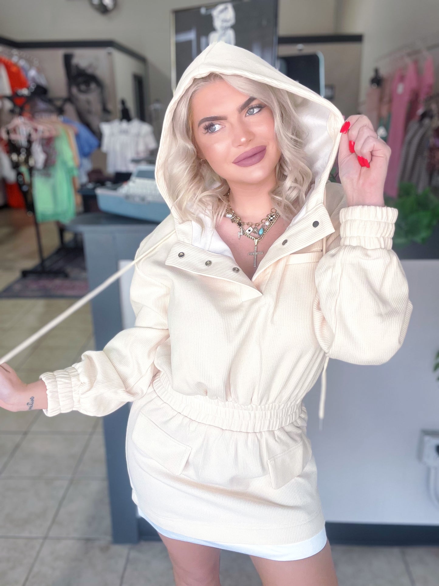 Campus Hooded Mini Dress