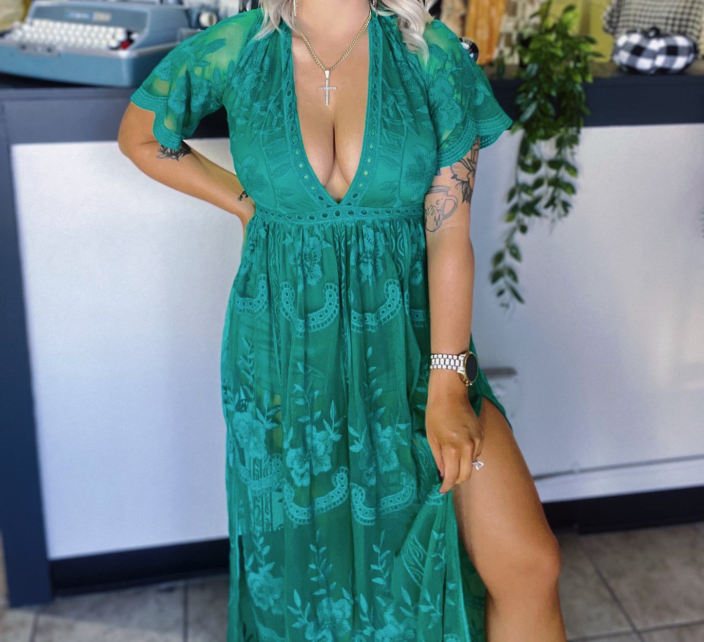 Kelly Green Lace Maxi Dress