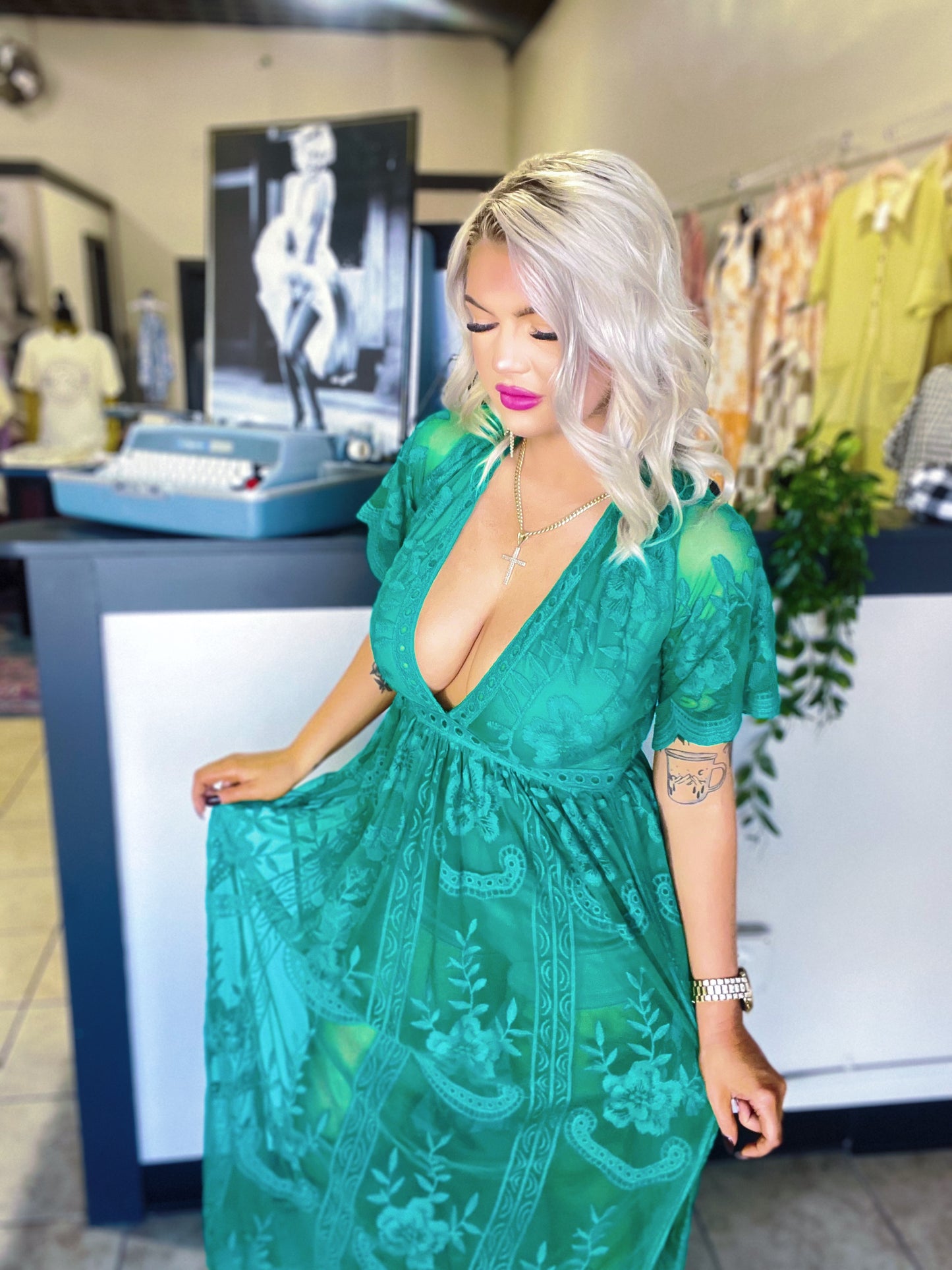 Kelly Green Lace Maxi Dress