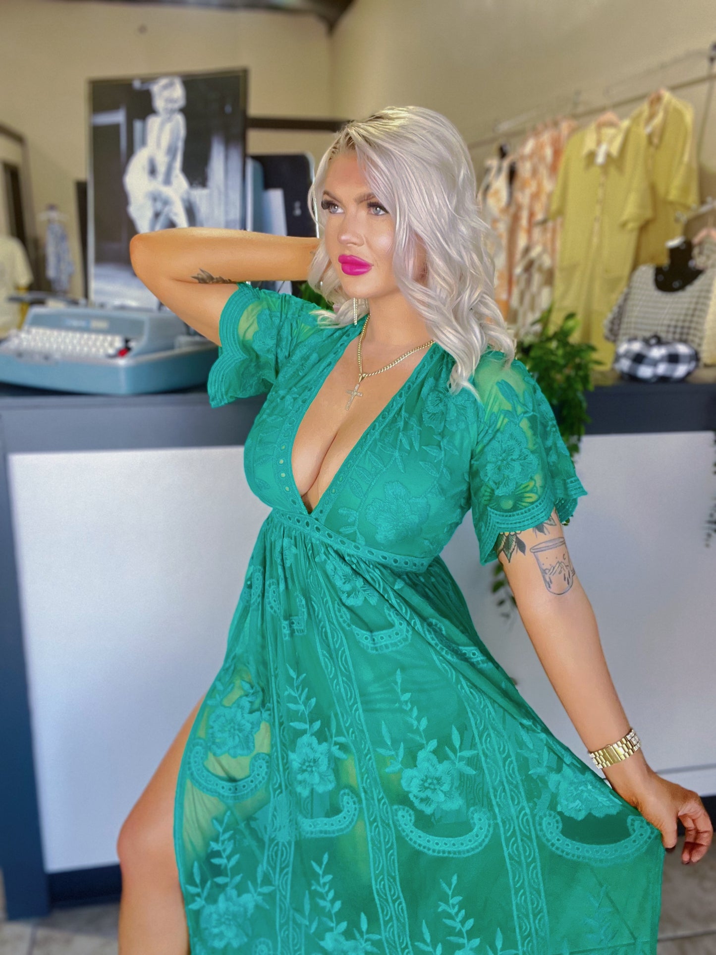 Kelly Green Lace Maxi Dress