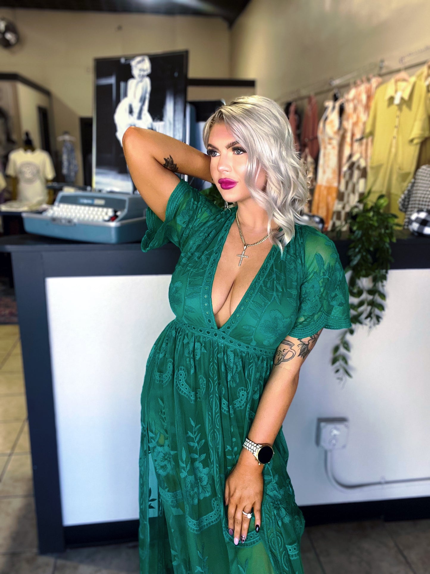 Kelly Green Lace Maxi Dress