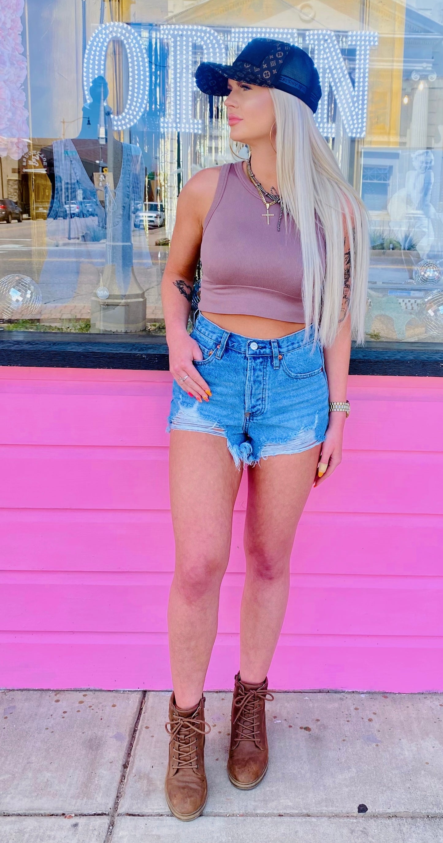 Distressed Mid-Rise Denim Shorts