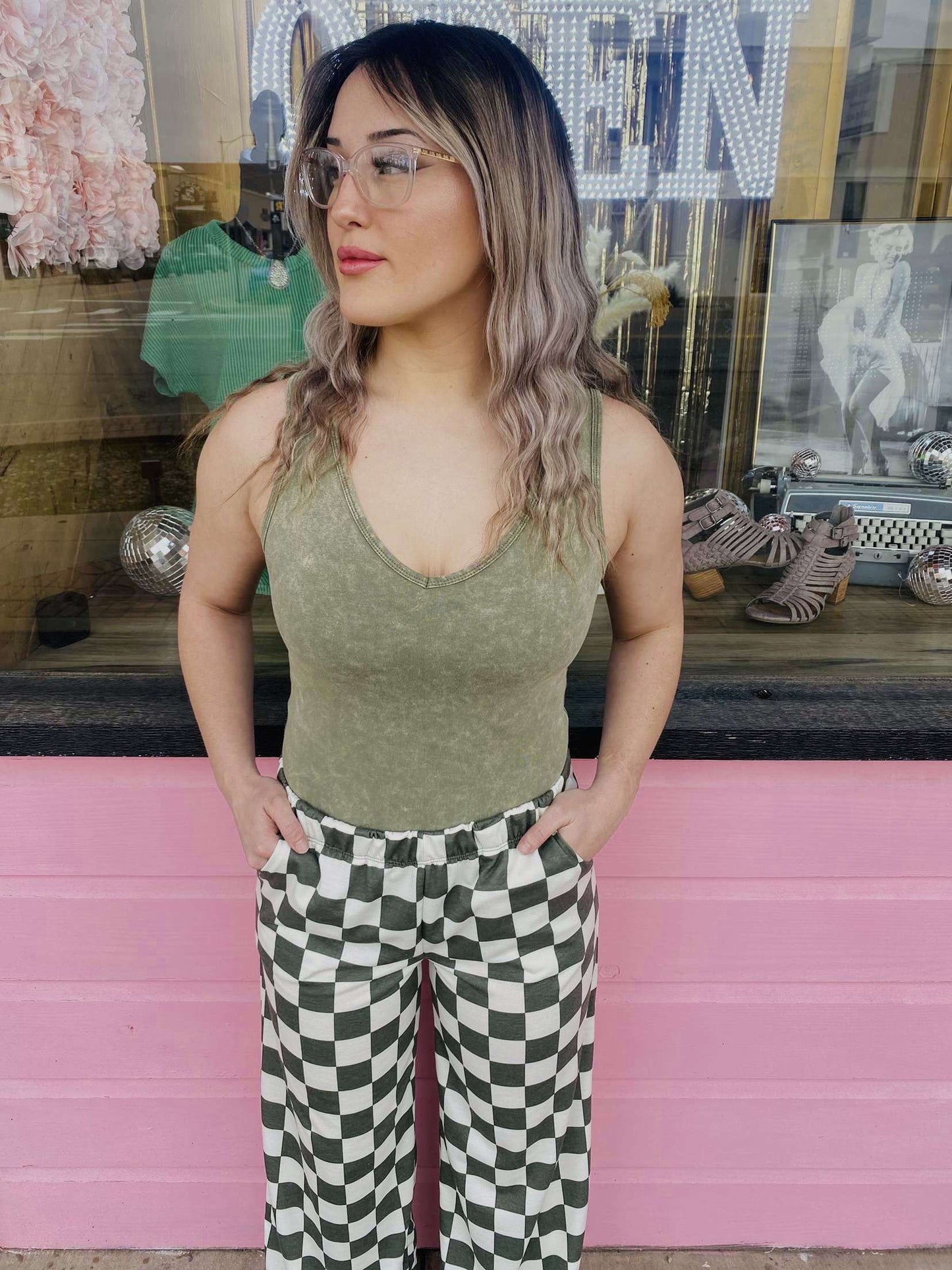 Olive Green Checkered Pants