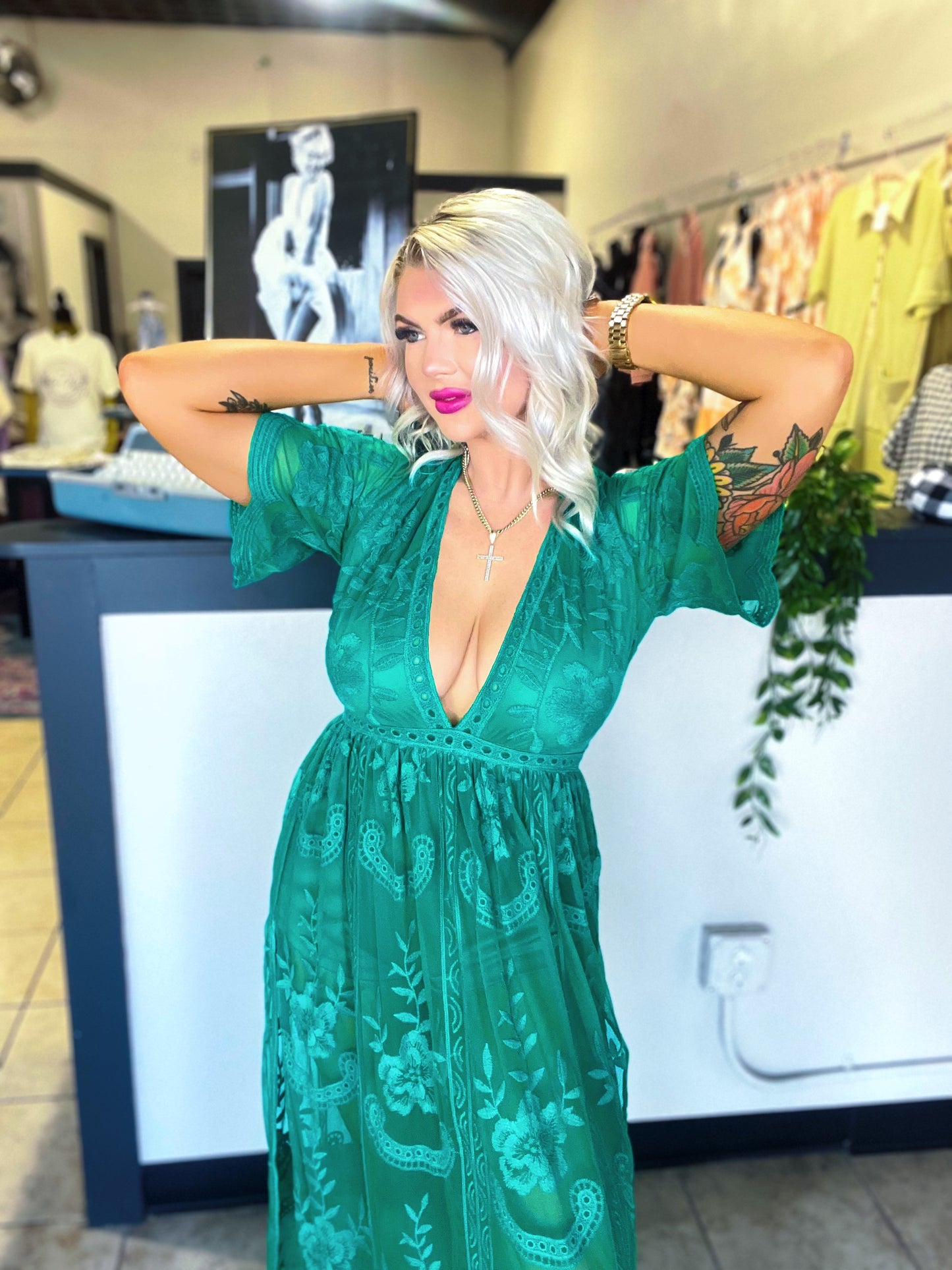 Kelly Green Lace Maxi Dress