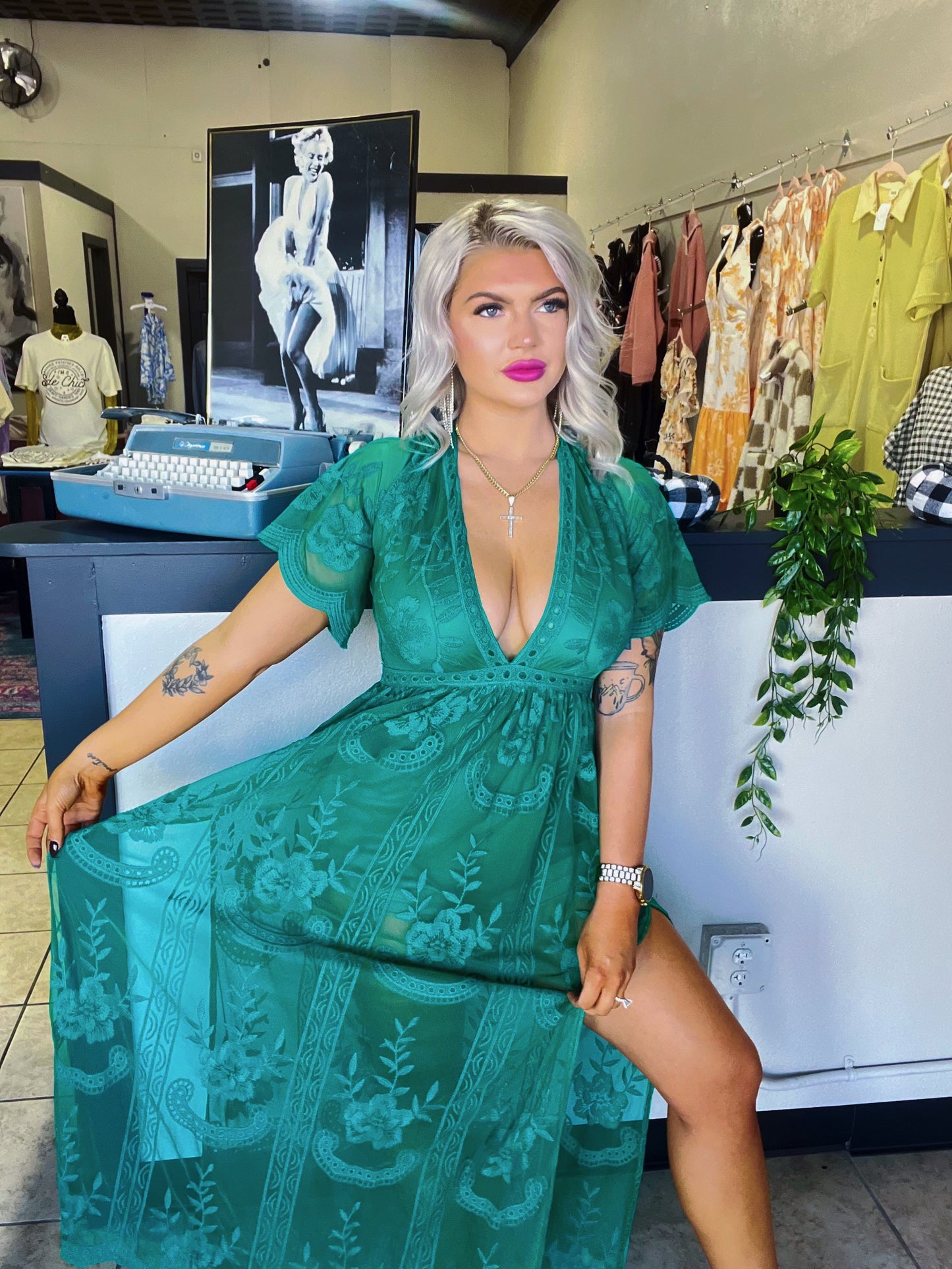 Kelly Green Lace Maxi Dress