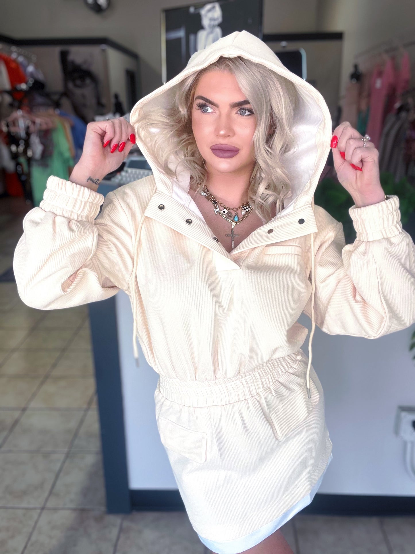 Campus Hooded Mini Dress