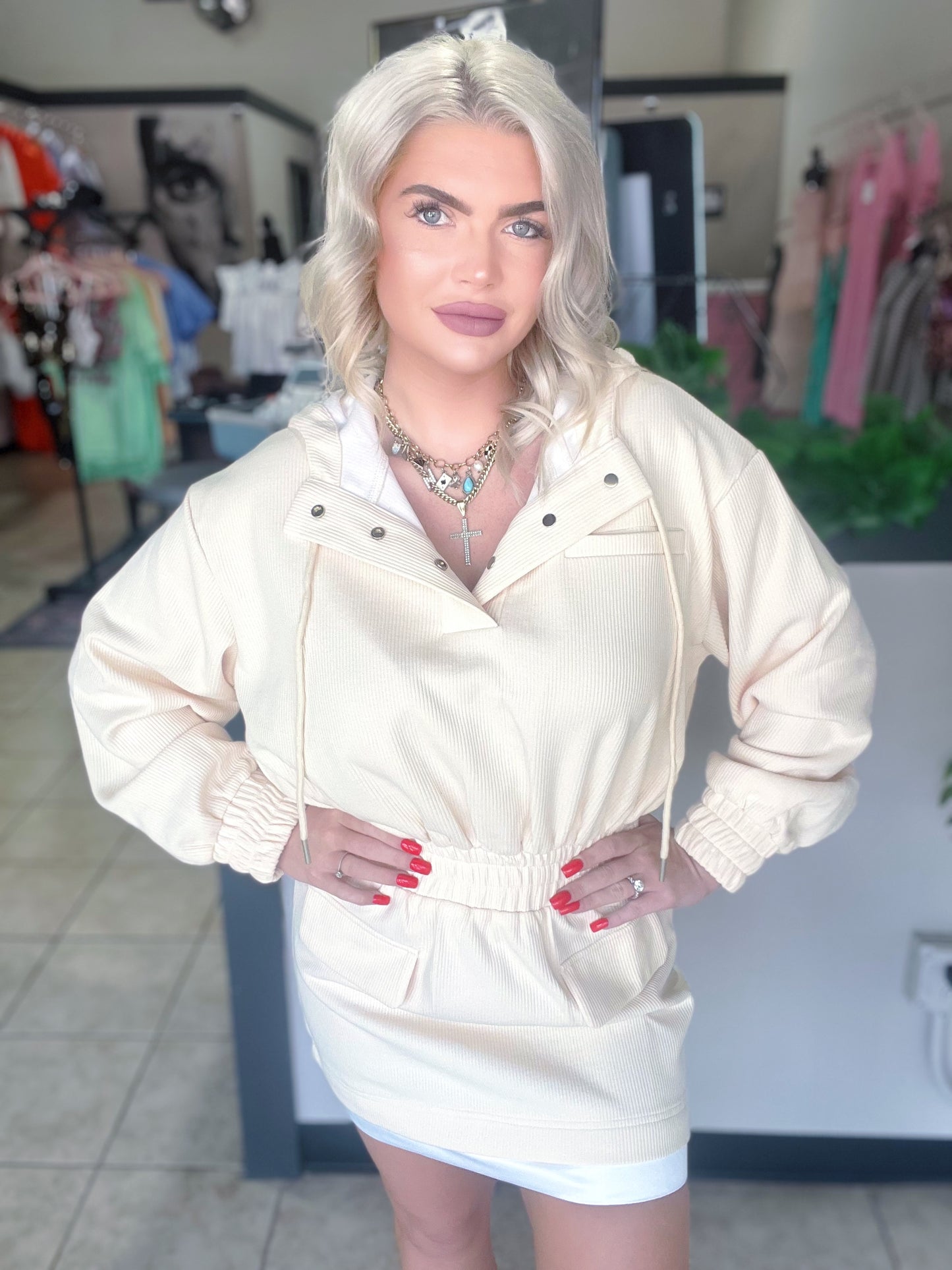 Campus Hooded Mini Dress