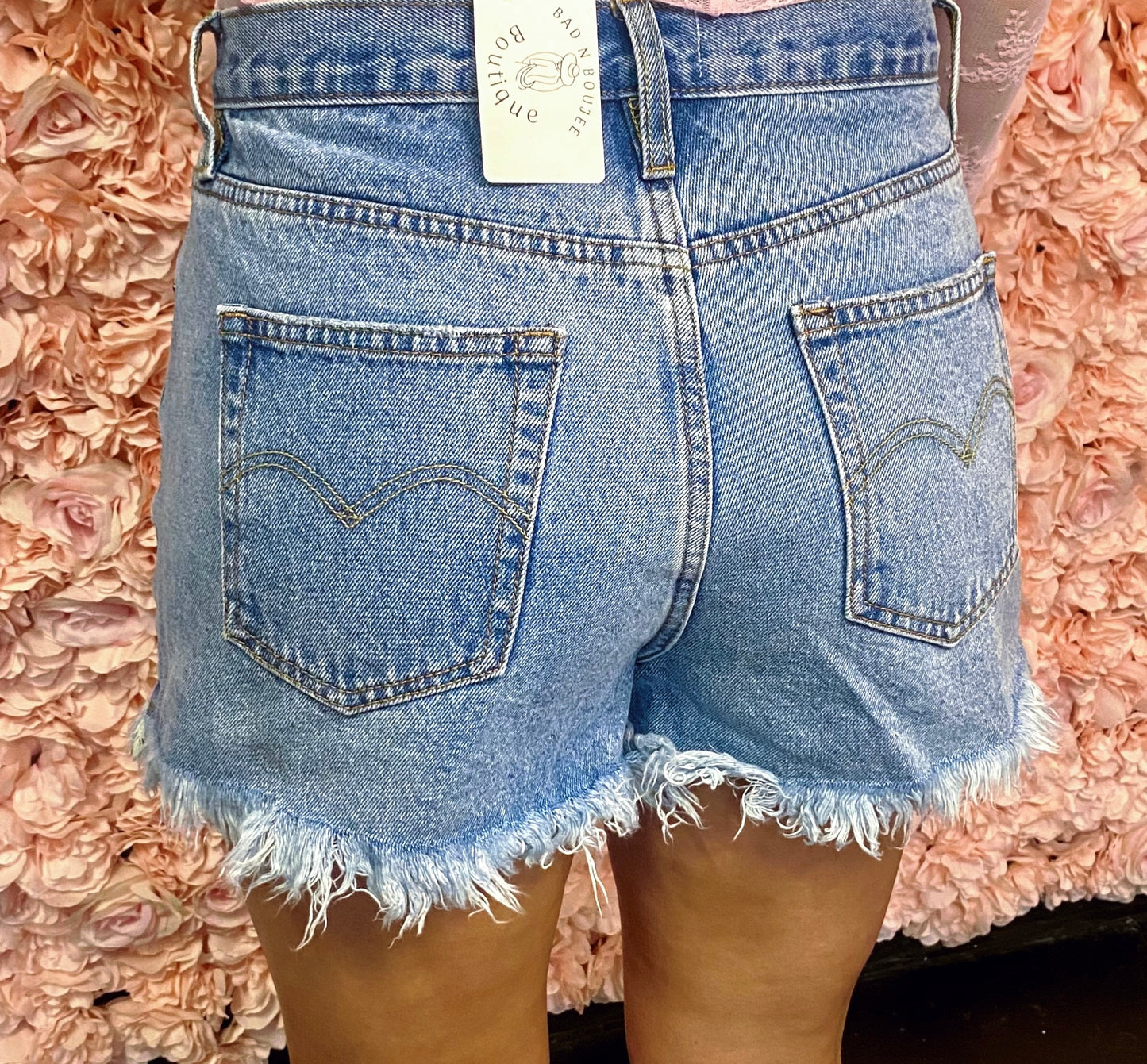 Distressed Mid-Rise Denim Shorts