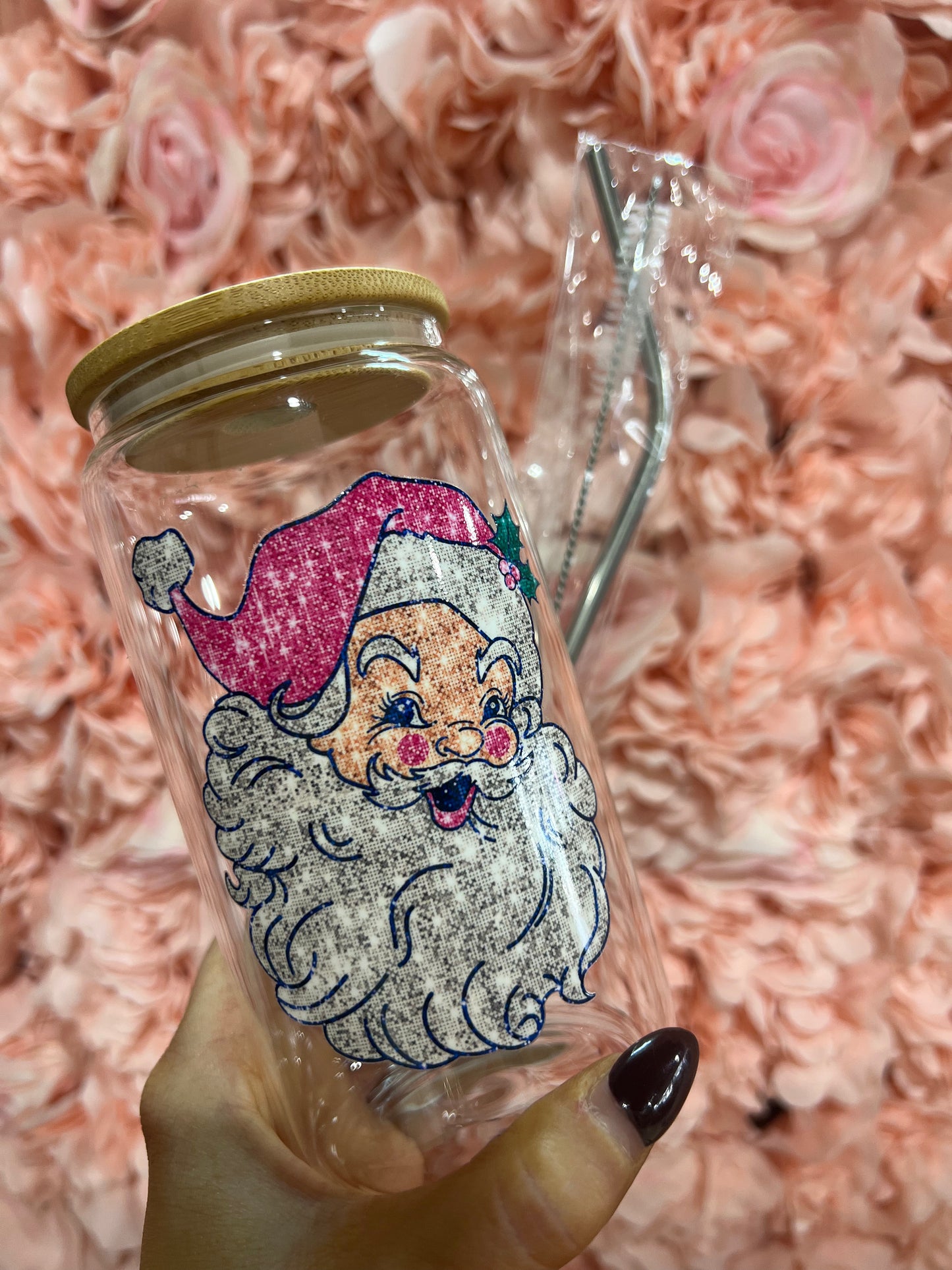Pink Santa Glass Cup