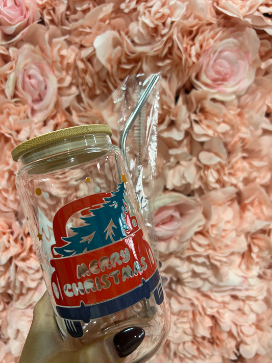 Merry Christmas Truck Glass Cup