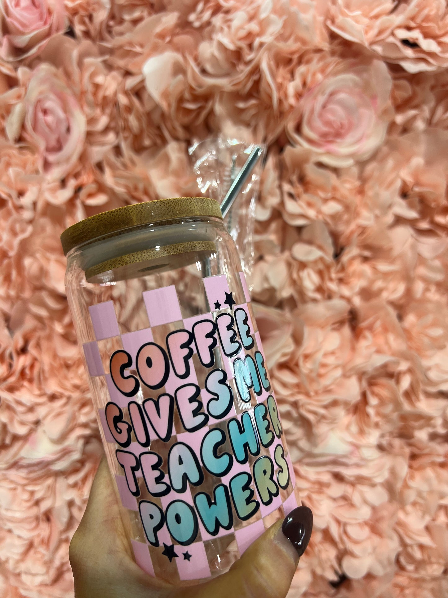 Coffee Gives Me Teacher Powers Glass Cup